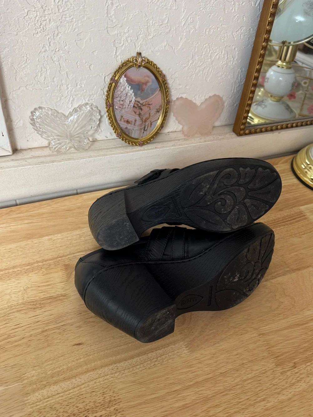 Y2K Chunky Born Black Leather Platform Clogs Mary Jane Comfort Heels Size 11